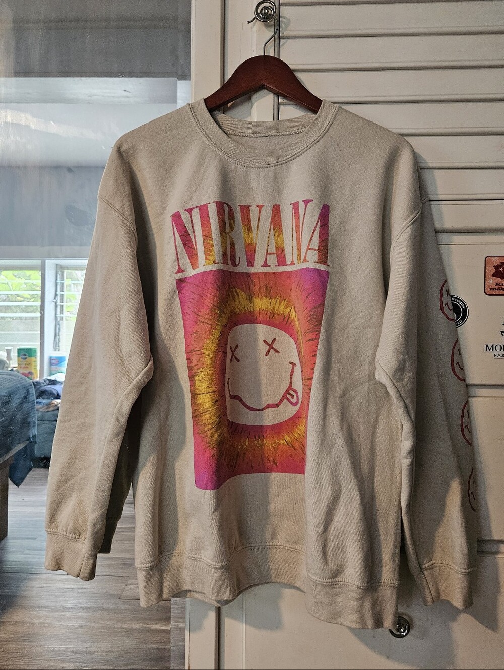 Nirvana Beige Graphic Crewneck Sweater - Band Logo Print